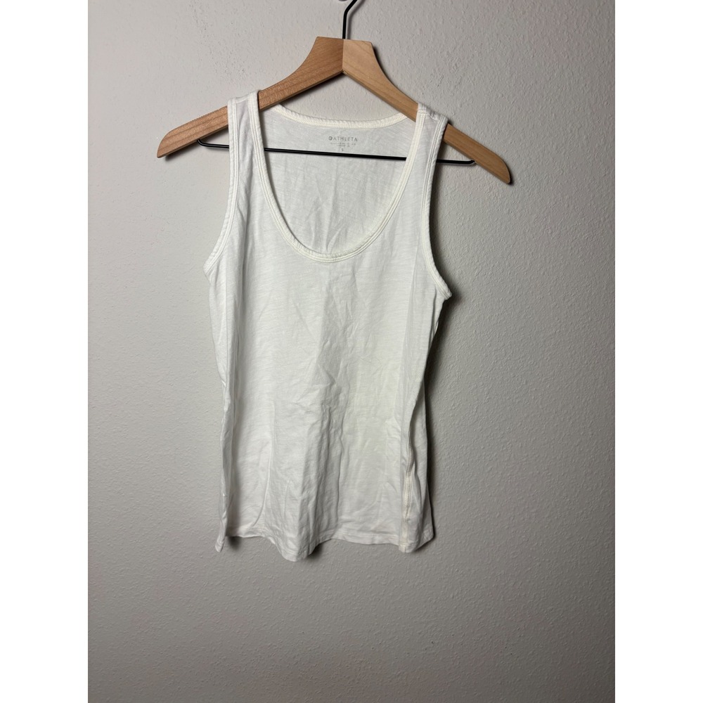 Athleta Womens White 100% Cotton Slub Scoop Neck Tank Top Size S